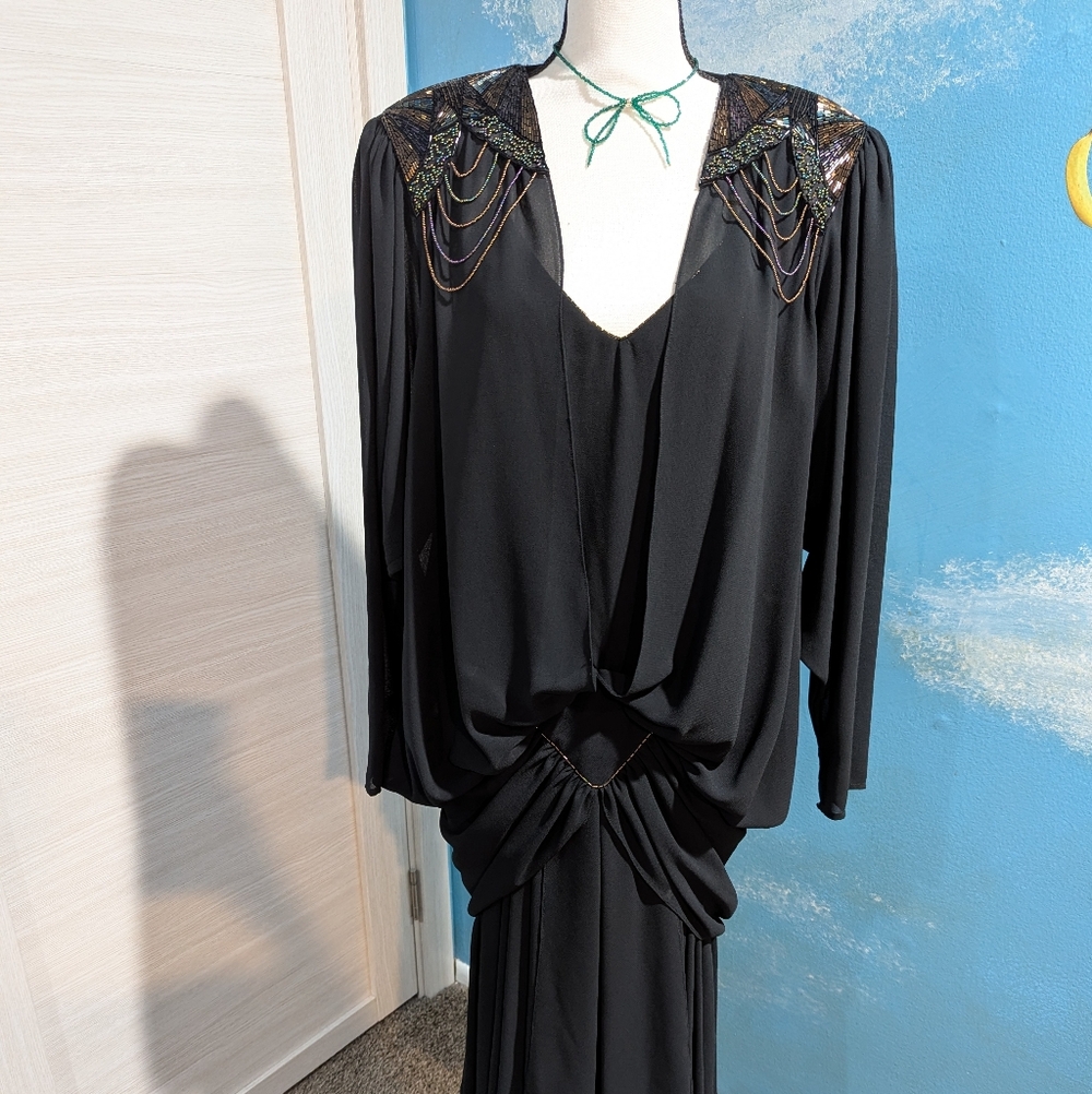 CASADEI  Vintage Elegant Black Dress with Embellished Neckline